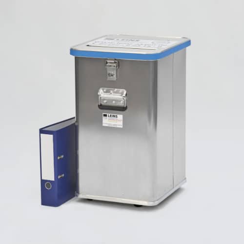 Sicherheitsbehälter für Sammlung und sicheren Transport von Akten, Festplatten und digitalen Datenträgern mit 80 Liter Volumen